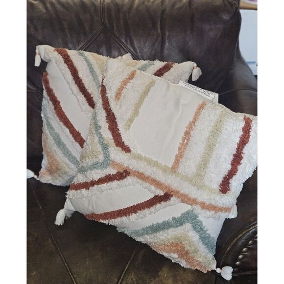 Pair Of Opalhouse Boho Throw Pillows 18x18, Decorative Pillow  with Tassels - Picture 3 of 6